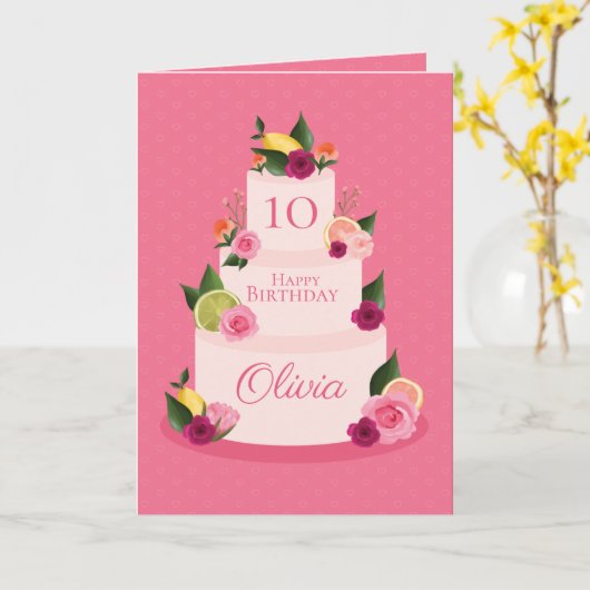 水彩シタスフローラ3層お誕生日ケーキ カード (黄色い花)