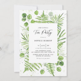 水彩シダとユーカリの枠茶パーティー 招待状
