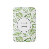 水彩シダとユーカリ模様モノグラム バスマット (正面縦)