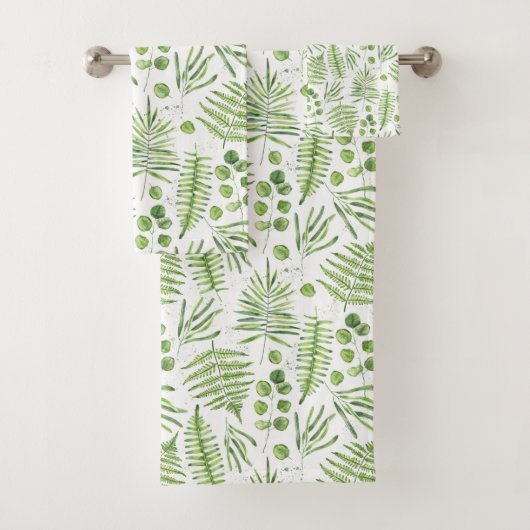 水彩シダとユーカリ模様 バスタオルセット (インサイチュ)