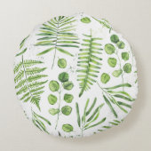 水彩シダとユーカリ模様 ラウンドクッション (裏面)