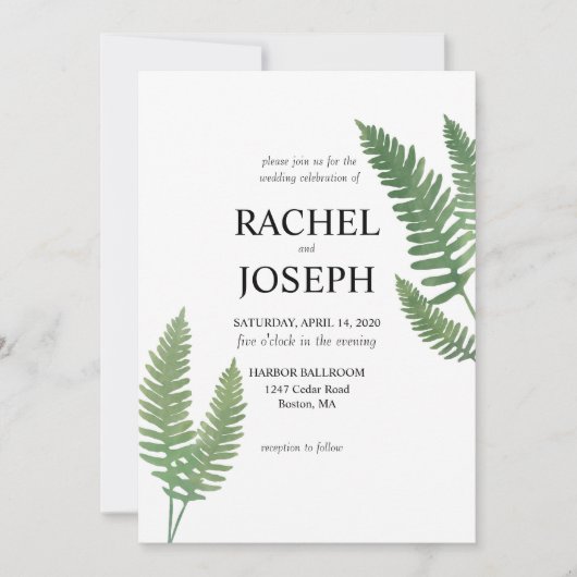 水彩シダ結婚式招待状 招待状 (正面)