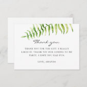 水彩シダ。ウッドランド離れの緑の誕生日 サンキューカード (正面/裏面)