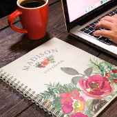 水彩シックな冬のフローラパーソナライズされた名 ノートブック