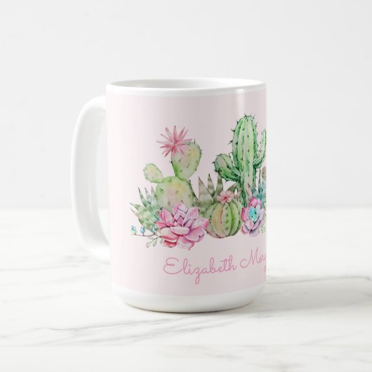 水彩シックな多肉植物 コーヒーマグカップ (正面左)