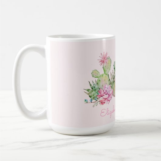 水彩シックな多肉植物 コーヒーマグカップ (左)