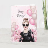 水彩シックファッショニスタピンクハッピーバースデー カード (正面)