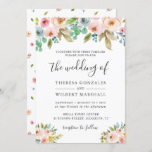 水彩シックフローラフォト結婚式招待状