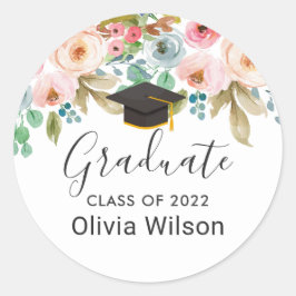 水彩シックフローラ卒業帽卒業 ラウンドシール