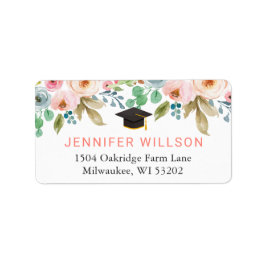 水彩シックフローラ卒業帽卒業 ラベル