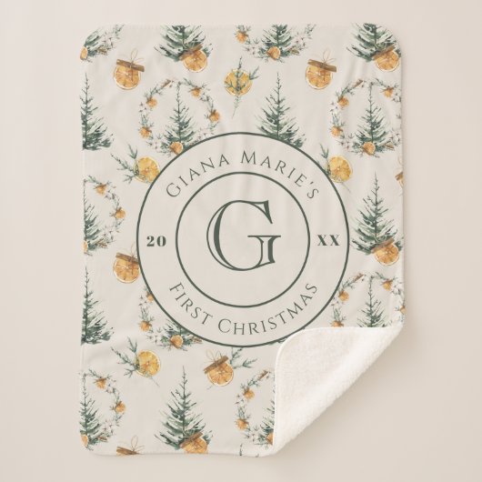 水彩シック冬"ベビーの初めてのクリスマス" シェルパブランケット (正面)