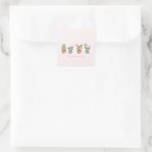 水彩シック多肉質ピンク スクエアシール (バッグ)