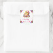 水彩シック春の花ハッピーイースター スクエアシール (バッグ)