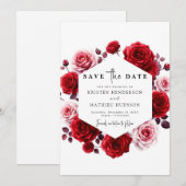 水彩シック深紅結婚赤 セーブザデート (正面/裏面)