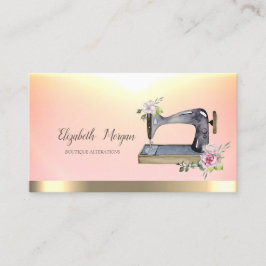 水彩シック裁縫マシンフラワー金ゴールドストライプ 名刺