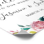 水彩シック赤面フローラ結婚のウェルカムサイン ポスター (角)