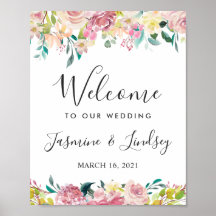 水彩シック赤面フローラ結婚のウェルカムサイン
