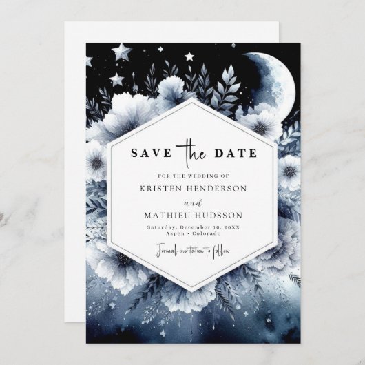 水彩シック・ムーンライ結婚ト セーブザデート (正面/裏面)