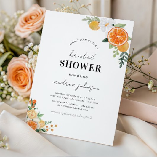 水彩シトラスフローラブロッサムブライダルシャワー 招待状