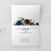 水彩シナモンネイビー赤面フローラRSVPカード 招待状 (内部)