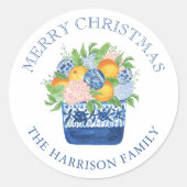 水彩シノワセリーマンダリンクリスマスプレゼント ラウンドシール (正面)