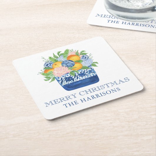 水彩シノワセリーマンダリンクリスマス スクエアペーパーコースター (アングル)
