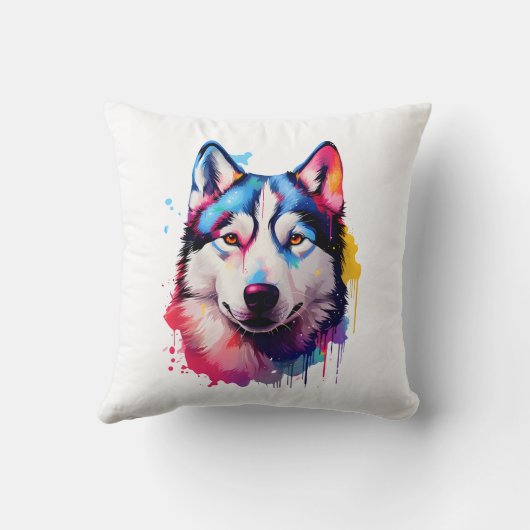 水彩シベリアのハスキーカラフルアート クッション (裏面)