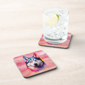 水彩シベリアのハスキーカラフルアート コースター (右側)