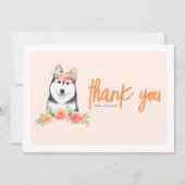 水彩シベリアハスキーピーチフラワーズ誕生日 サンキューカード (正面)