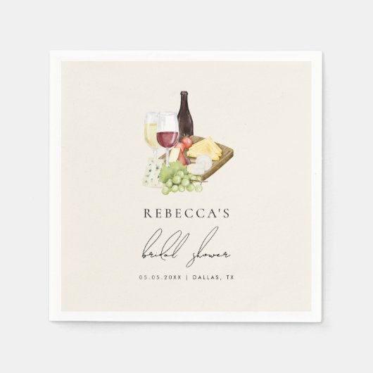 水彩シャルキュテリーワイン&チーズブライダルシャワー スタンダードカクテルナプキン (正面)