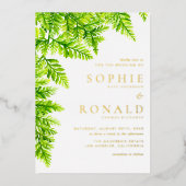 水彩シャルトレウスグリーン離れファーン結婚ズ 箔招待状 (正面)