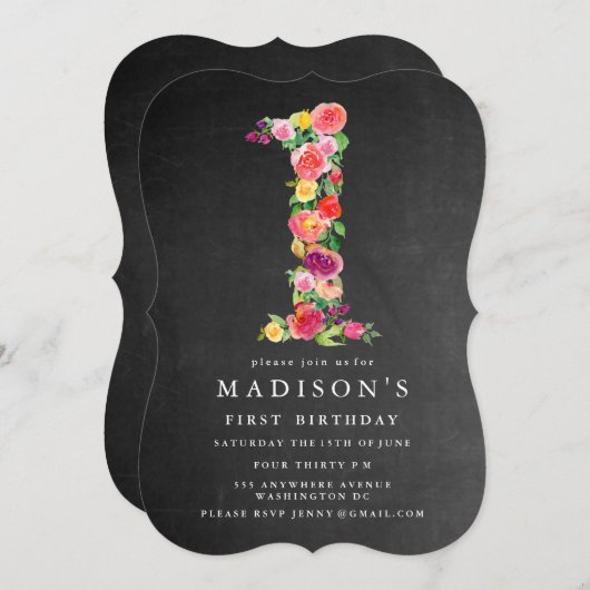 水彩シャルボードガールズ1st誕生日招待状 招待状 (正面/裏面)