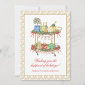 水彩シャンパンバーカートクリスマスフォト シーズンカード (正面)