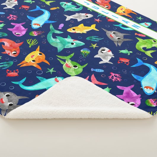 水彩シャークファミリー可愛パーソナライズされたい シェルパブランケット (3/4)