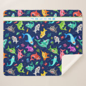 水彩シャークファミリー可愛パーソナライズされたい シェルパブランケット (正面(横))