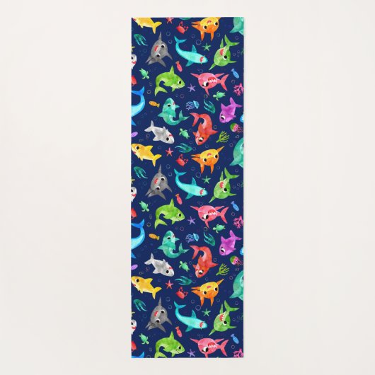 水彩シャークファミリー可愛パーソナライズされたい ヨガマット (裏面)