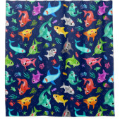 水彩シャークファミリー愛らしい海 シャワーカーテン (正面)