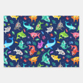 水彩シャークファミリー愛らしい海 ラッピングペーパーシート (正面)