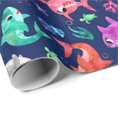 水彩シャークファミリー愛らしい海 ラッピングペーパー (ロールコーナー)
