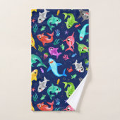 水彩シャークファミリー愛パーソナライズされたらしい バスタオルセット (ハンドタオル)