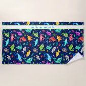 水彩シャークファミリー愛パーソナライズされたらしい ビーチタオル (正面)