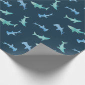 水彩シャーク泳ぐシルエット模様 ラッピングペーパー (角)