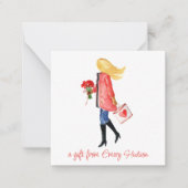 水彩ショッピングファッションガールギフトエンクロージャー ノートカード (正面)