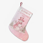 水彩ショマンベビー第1回クリスマスピンク スモールクリスマスストッキング (正面 (吊り時))