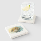 水彩シリーズ：ふぐ ストーンコースター (横)