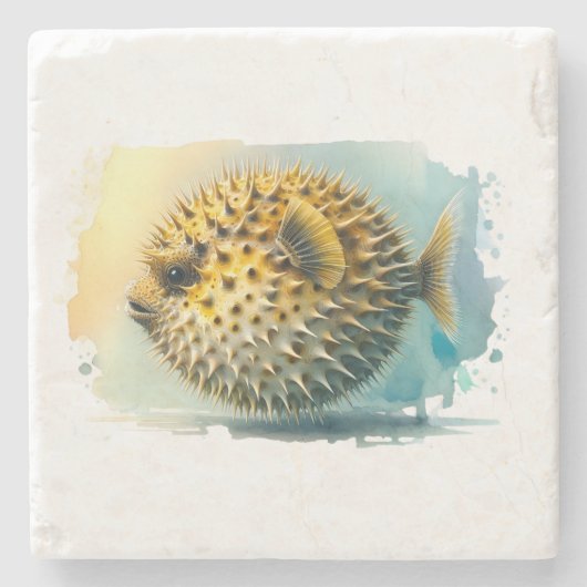 水彩シリーズ：ふぐ ストーンコースター (正面)