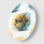 水彩シリーズ：ふぐ ラージ壁時計 (傾斜)