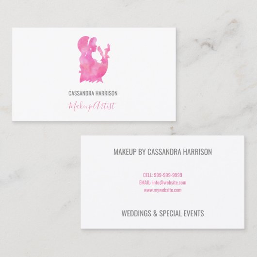 水彩シルエットピンクメイクアップアーティストエレガント 名刺 (正面/裏面)