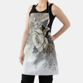 水彩シルバーゴールデンホワイトローズフラワー エプロン (インサイチュ)