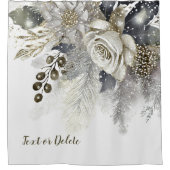 水彩シルバーゴールデンホワイトローズフラワー シャワーカーテン (正面)